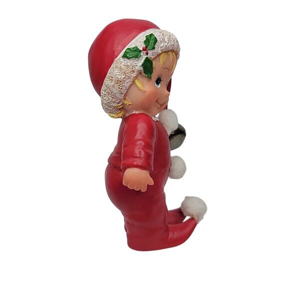 VTG 1980 Ruth Morehead Holly Babes ELF Christmas Figurine Jingle Bell 4" Tall - Picture 4 of 7